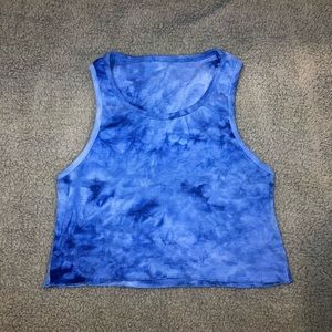 Blue tie-dye crop tank top
